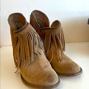 Dingo Juju Size 7 Fringe Zipper Booties Suede Leather